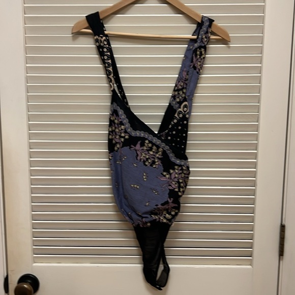 Free People Sweet Thing Mixed Print Cotton Bodysuit in Granite Combo,Size S, New - Picture 4 of 15